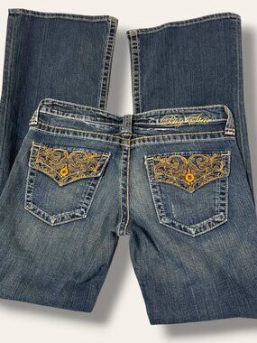 Big Star Jeans Womens 29L Flare Bootcut Medium Blue Embroidered Back Pockets